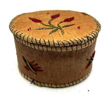 Native American Porcupine Quill Birch Bark and Grass Round Box Red Flowers, 4
