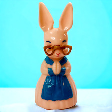 Vintage Knickerbocker Plastic Bunny Rabbit Easter Hard Apron Glasses Girl MCM 5