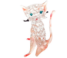Spun Glass Cat Kitten Miniature Figurine Vintage Clear Orange Handblown picture