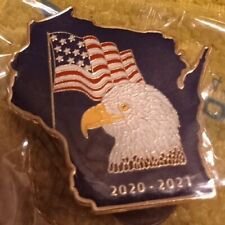 Wisconsin State Shaped Pin/Brooch W/Flag And Eagle Dated 2020-2021 NIP picture