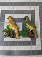 Chalkware Wall Hanging Birds Perched on Tree Branch Lot of 2 5.25 Inch picture