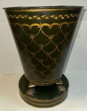 RARE Vintage John Richard Brass Claw Footed Tole Painted Vase/planter/ Trash Can picture