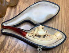 Vintage Meerschaum Horse And Wolves Pipe With Original Case picture