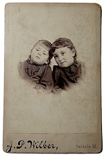Antique Cabinet Card Photograph Two Cute Young Girls Dresses Vandalia, Illinois picture