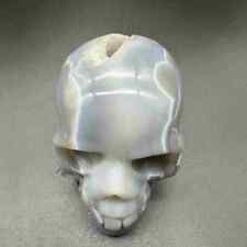 430g Natural Agate Geode Quartz Hand Carved Skull Crystal Reiki Healing Decor  picture