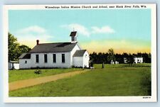 Black River Falls Wisconsin Postcard Winnebago Indian Mission Church School 1940 picture