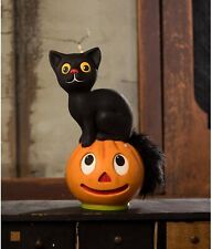 Bethany Lowe Vintage Seated Black Cat on Pumpkin Halloween Figure TL3361 picture