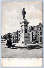 1908 WATSON MONUMENT MT ROYAL AVENUE BALTIMORE MARYLAND ROWHOUSES POSTCARD picture