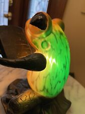 Vintage Green Glass and Brass Electric Frog Lamp Nightlight Works picture