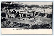 1909 Aerial View Terminal Rail Road Station Trolley Crowd Washington DC Postcard picture