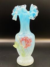 Antique Stevens & Williams Glass Vase W/Applied Flower Opalescent Ruffled GLOWS picture