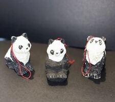 Wooden Panda Bear Ornaments Set 3, Hand Carved? Great Condition picture
