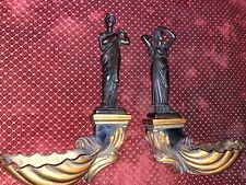 Vintage Antique Style Two Wall Decor Candle Holders Bronze Goddesses Gilded  picture