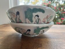 Pair of Vintage Chinese Scalloped Bowls by FS Louie Berkeley, Two Women picture