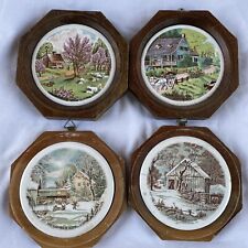 Currier and Ives Homestead Spring Summer Autumn Winter Wall Hangings 4 Set VTG  picture
