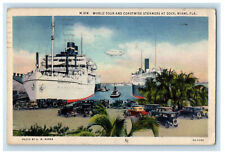 1933 World Tour and Coastwise Steamers at Dock Miami Florida FL Postcard picture