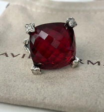 David Yurman 925 Silver Cushion On Point 20mm Red Garnet Diamond Ring Size8.5 picture