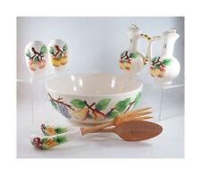 Vintage 7pc Made in Japan Ceramic Salad Set With Fruit Decoration picture
