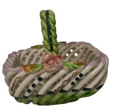 Vintage Spain Porcelain Mini Open Weaved Basket Multicolored Pink/Flowers/Spring picture