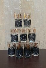 11 Black & Gold Coin Barware Juice Glass Coin/Emblem Mid Century 4