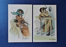 FINE LOT of 2 Exquisite 1920 Artist Signed Art Deco Lady of fashion Italy Milan picture