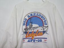 Vtg Velva Sheen USS Lexington CV-16 Blue Ghost Lady Lex Ship Shirt Sz M White LS picture
