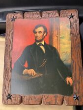 1970s Picture Abraham Lincoln Portrait On Wood Hanging Art 19x15” Star Corners picture