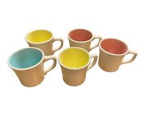 5 Vintage Genuine Taylor Mugs Cups USA White 2 Pink 2 Yellow 1 Aqua Restaurant picture