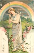 Tuck Art Postcard 3643 Goddess of Spring in Green Hills w/ Rainbow, UDB Posted picture