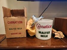 Vintage Carnation Malted Milk Advertising Milk Glass Jar Canister NEW IN BOX picture