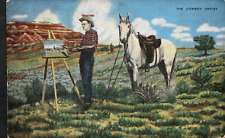 Old Postcard Cowboy Card Artist LH Dude Larsen Horses Painting Poem Western picture