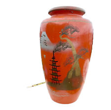 ￼Rare Japanese Authentic 1920s Vase Chinoiserie Cinnabar Style Art Home Decor picture