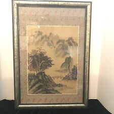 Japanese Hand Painted on Silk Vintage  Mountain Scene  picture