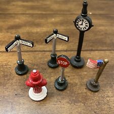 Christmas Village Town Clock Street Signs Fire Hydrant Flag Pole 3” Lot of 6 A3 picture