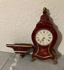 PREXIM 15 RUBIS SWISS MADE 10 IN. MANTEL CLOCK , HAND PAINTED ROSES TESTED . picture