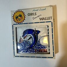 Vtg Girls Vinyl Florida Souvenir Wallet Novelty Black Hand Laced Dolphin 70s NOS picture