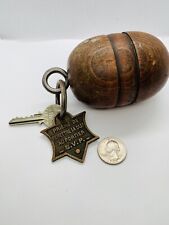 ANTIQUE KEY FOB GRAND HOTEL COSMOPOLITE BRUXELLES FRENCH WOOD KNOB RARE picture