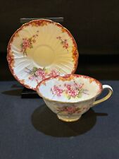 SHELLEY Fine China England Pink/Gold Floral Oleander Shape Cup & Saucer #13477 M picture