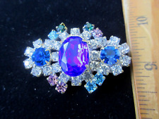 Outstanding  Czech Vintage Glass Rhinestone Button  Blue & Crystal & Rainbow picture