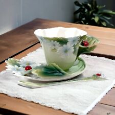 Franz Porcelain Collection LADY BUG Sculpted Tea Cup Saucer & Spoon 3pc Set picture