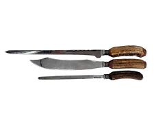 SHEFFIELD KNIFE STAG HANDLE CARVING SET LEWIS ROSE set of 3 picture