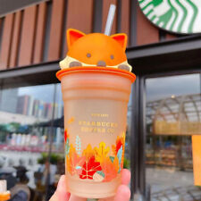 2021 New Starbucks China Cute Fox Maple Leaf 12oz Glass Straw Cup Great Gift picture