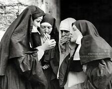 Vintage Smoking Nuns Photo - Smoke Break - Bizarre Odd Strange Funny Smoker Gift picture