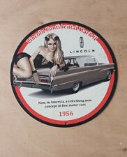 LINCOLN CONTINENTAL MARK II PINUP BABE MANCAVE GARAGE PORCELAIN ENAMEL SIGN. picture