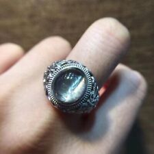 Natural Silver Rutilated Quartz Crystal Cat Eye 12x10mm Adjustable Size Rings picture