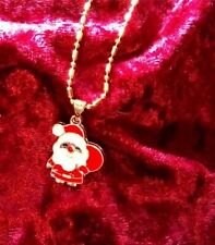 Christmas Santa Claus Gold* Enamel Pendant 18KGF Chain picture