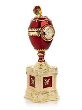 Keren Kopal Red Egg  with clock Trinket Box Handmade with Austrian Crystals picture