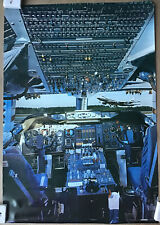 Boeing 747 Flight Deck Cockpit Vintage Poster. picture