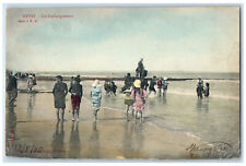 1905 Crowd in Beach Heyst un Embarquement Belgium Posted Antique Postcard picture