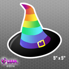 Rainbow Witch Hat Bumper Sticker Car Vinyl Decal Wicca Gay Pride LGTBQ halloween picture